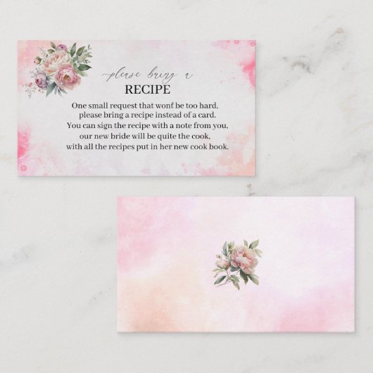 Lichtroze Waterverf Bloemen Recipt kaartbruid Informatiekaartje (Voorkant / Achterkant)