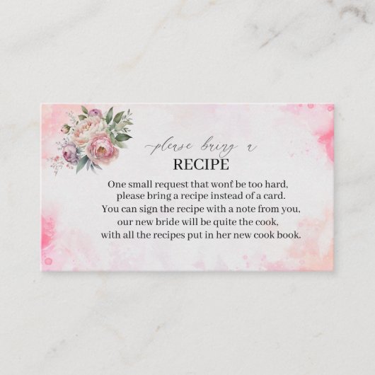 Lichtroze Waterverf Bloemen Recipt kaartbruid Informatiekaartje (Voorkant)