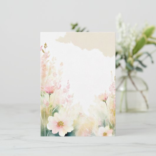 Lichtroze waterverf bloemenblanco bruiloft kaart (Staand voorkant)