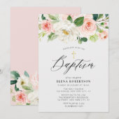 lichtroze waterverf florale baptisme uitnodiging (Voorkant / Achterkant)