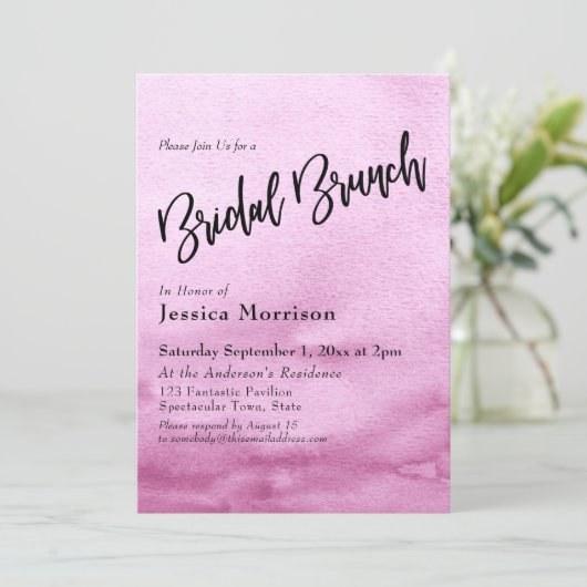 Lichtroze Waterverf Ombre Bruids Brunch Kaart (Staand voorkant)