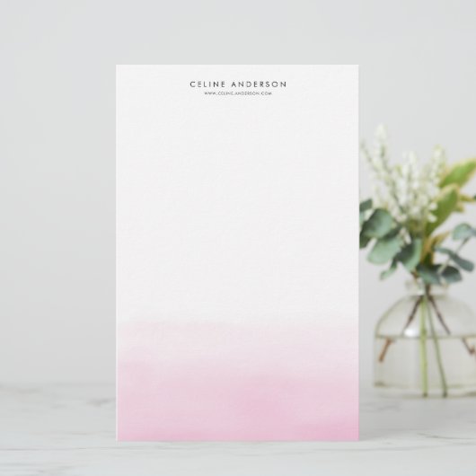 Lichtroze Waterverf Ombre Gradient gepersonaliseer Briefpapier (Staand voorkant)