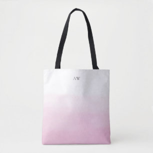 Lichtroze Waterverf Ombre Modern Monogram Tote Bag