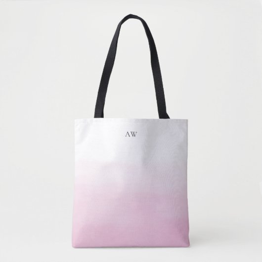 Lichtroze Waterverf Ombre Modern Monogram Tote Bag (Voorkant)