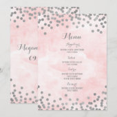 Lichtroze Waterverf Zilver Confetti Wedding Menu (Voorkant / Achterkant)