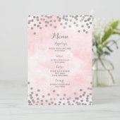 Lichtroze Waterverf Zilver Confetti Wedding Menu (Staand voorkant)