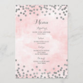 Lichtroze Waterverf Zilver Confetti Wedding Menu (Voorkant)