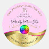 Lichtroze Wavy Gold Logo Monogram Productlabel Ronde Sticker (Voorkant)