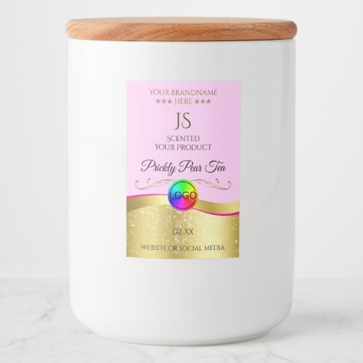 Lichtroze Wavy Gold Logo Monogram Productlabel Voedselcontainer Etiket (Voorkant)