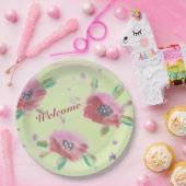 Lichtroze wilde rozen met muntgroen papieren bordje (Feest)