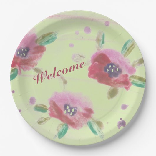 Lichtroze wilde rozen met muntgroen papieren bordje (Voorkant)