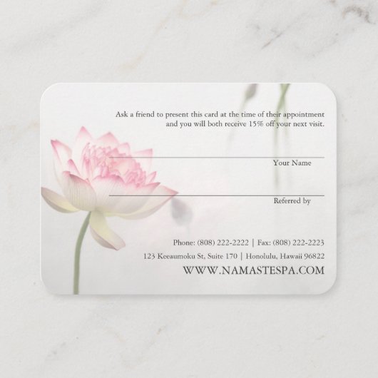 Lichtroze witte Lotus Holistische Gezondheidsverwi Visitekaartje (Achterkant)