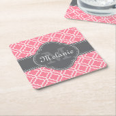 Lichtroze witte Marokkaanse zwarte grijze monogram Kartonnen Onderzetters (Schuin)