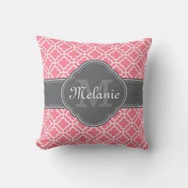 Lichtroze witte Marokkaanse zwarte grijze monogram Kussen