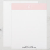 Lichtroze witte omhulde Initiaal monogram Custom Briefhoofd (Voorkant / Achterkant)