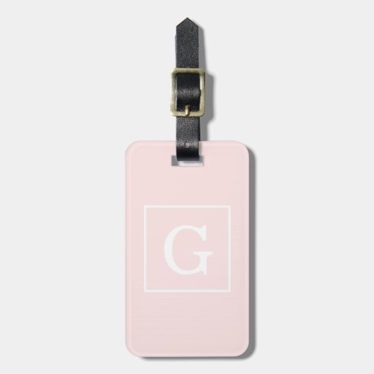 Lichtroze Witte Omlijst Initiaal Monogram Bagagelabel (Voorkant verticaal)