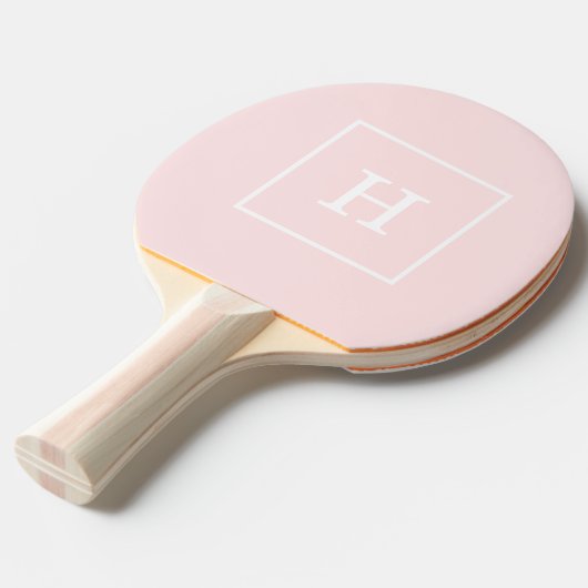 Lichtroze witte omrande initiële monogram tafeltennisbatje (Voorkant Gekanteld)