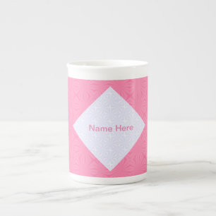 Lichtroze Witte Squiggly Vierkantjes Gepersonalise Porselein Kop