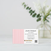 Lichtroze Witte Strepen QR Code Social Media Icoon Visitekaartje (Staand voorkant)