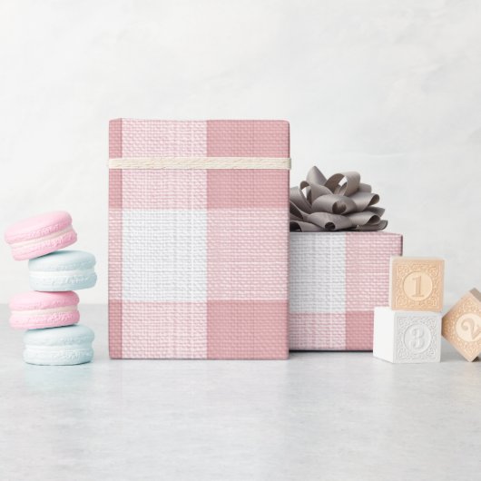 Lichtroze Witte Zachte Gingham Blush Plaid Patroon Cadeaupapier (Baby Shower)