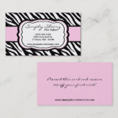 Lichtroze Zebra Print Hair Salon Visitekaartje Kortingskaartje (Voorkant / Achterkant)