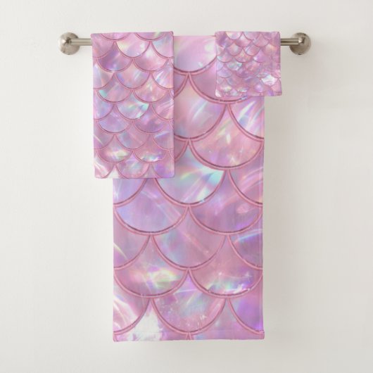 Lichtroze Zeemeerminprint Bad Handdoek (Insitu)