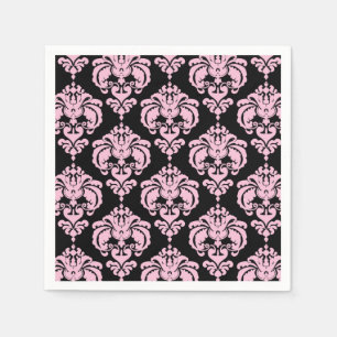 Lichtroze Zwarte Damast Chic Elegant Patroon Feest Servet