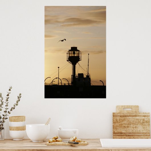 Lichtschip bij zonsondergang poster (Keuken)