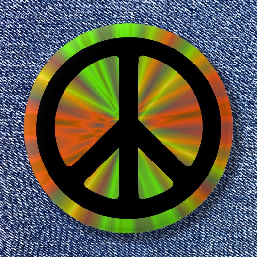 Lichtshow met vredesteken ronde button 5,7 cm