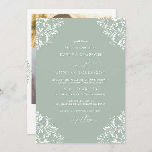  lichtsignaal Groene legante foto bruiloft Kaart (Voorkant / Achterkant)