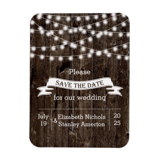 Lichtslinger hout zomer bruiloft Save the Date Magneet (Verticaal)