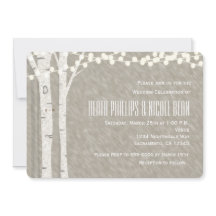 Lichtslinger met berkenbomen voor trouwuitnodiging