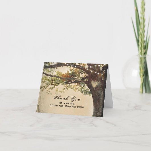 Lichtslinger voor bruiloft met rustieke herfstboom bedankkaart (Voorkant)