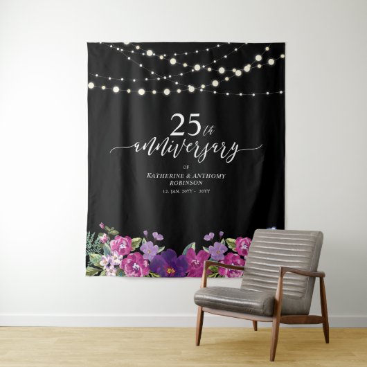 Lichtslingers & Bloemen 25e Huwelijksjubileum Wandkleed (In situ)