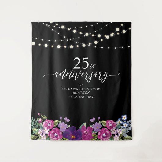 Lichtslingers & Bloemen 25e trouwdag Wandkleed (Voorkant)