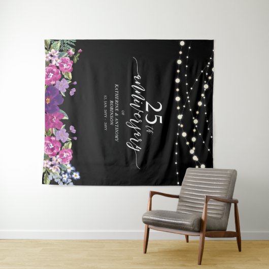 Lichtslingers en Bloemen 25e Huwelijksverjaardag Wandkleed (In Situ (horizontaal))