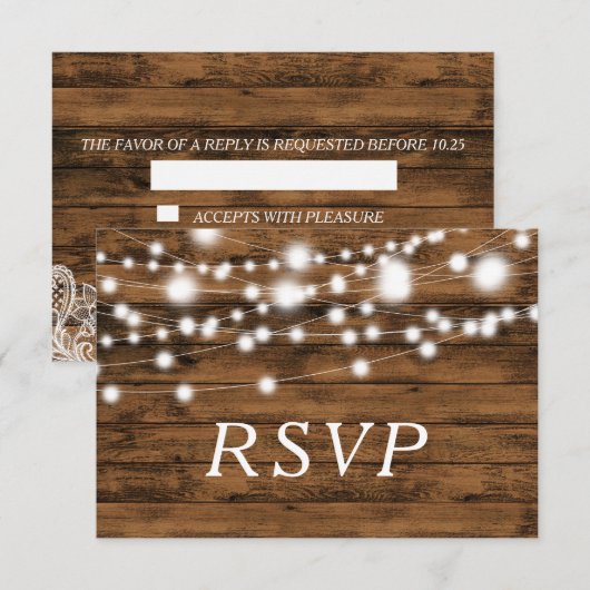 Lichtslingers Hout en Kant RSVP Kaart (Voorkant / Achterkant)