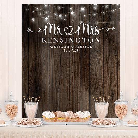 Lichtslingers met Mr Mrs voor huwelijksdecoratie Wandkleed