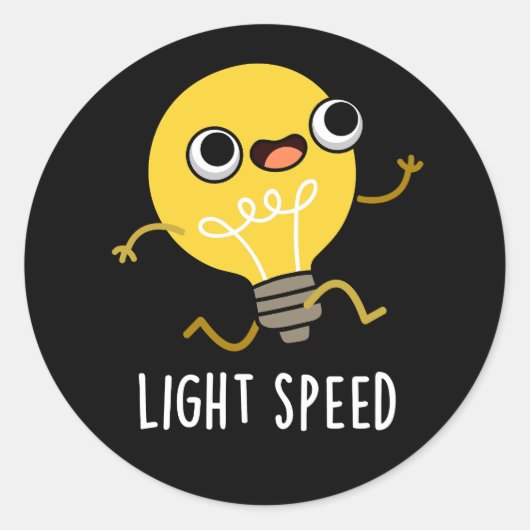 Lichtsnelheid Funny Running Bulb Pun Dark BG Ronde Sticker (Voorkant)