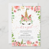 lichtspoeling slaperig unicorn virtueel baby showe kaart (Voorkant)