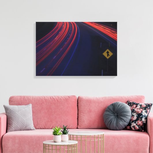 Lichtspoor voor het verkeer van voertuigen canvas afdruk (Insitu (Woonkamer))