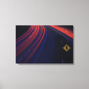 Lichtspoor voor het verkeer van voertuigen canvas afdruk