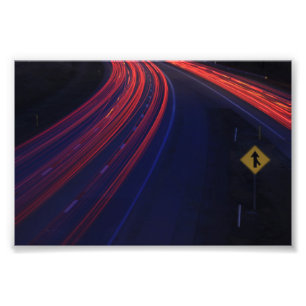 Lichtspoor voor het verkeer van voertuigen foto afdruk