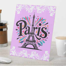 Lichtstad: Bold Paris Typography Art Reclamebord Met Voetstuk
