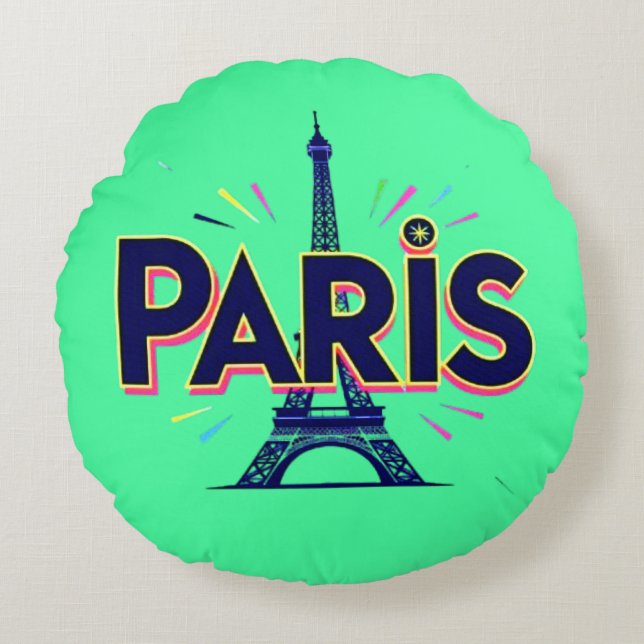Lichtstad: Bold Paris Typography Art Rond Kussen (Voorkant)