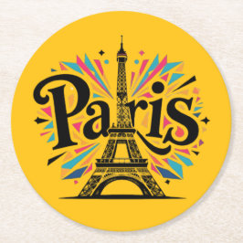 Lichtstad: Bold Paris Typography Art Ronde Kartonnen Onderzetter