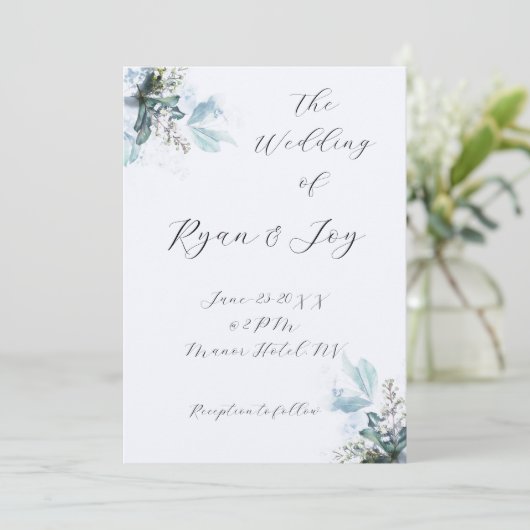 Lichtste van Blauwe Huwelijksuitnodiging Kaart (Staand voorkant)