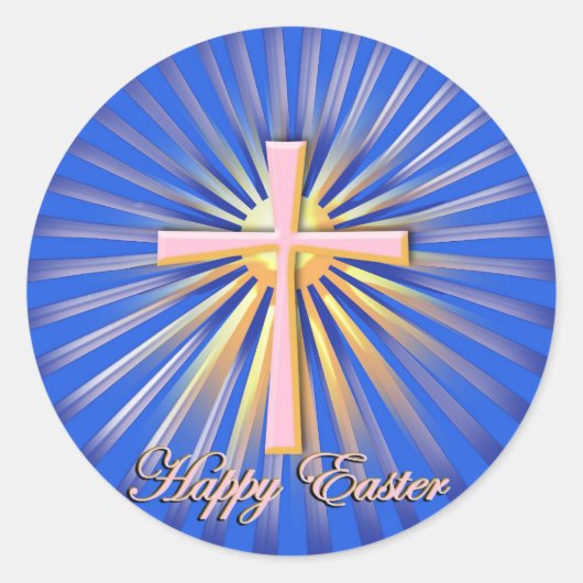 Lichtstralen van het religieuze kruis ronde sticker (Voorkant)