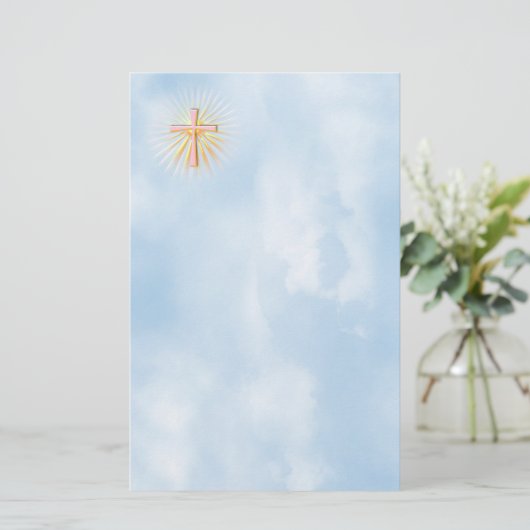 Lichtstralen van het religieuze kruis (W/wolken) Briefpapier (Staand voorkant)