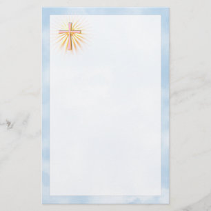Lichtstralen van het religieuze kruis (W/wolken) Briefpapier